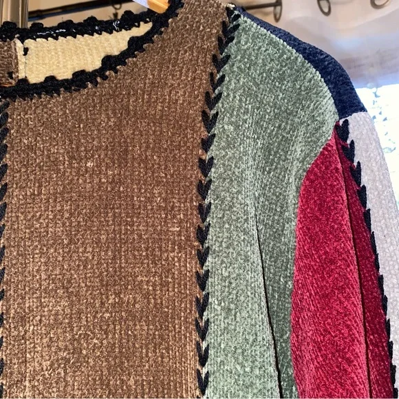 90’s Patchwork Colorblock Vintage Soft Chenille Knit Sweater Size Large - Picture 6 of 17